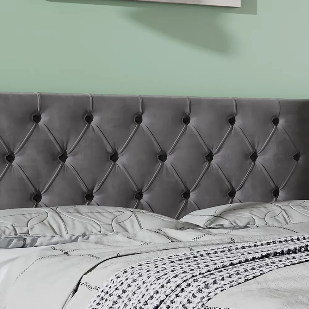Redom Lit 160x200 cm avec rangement hydraulique et tête de lit capitonnée en velours gris, cadre bois et structure métal* Lit Avec Rangement