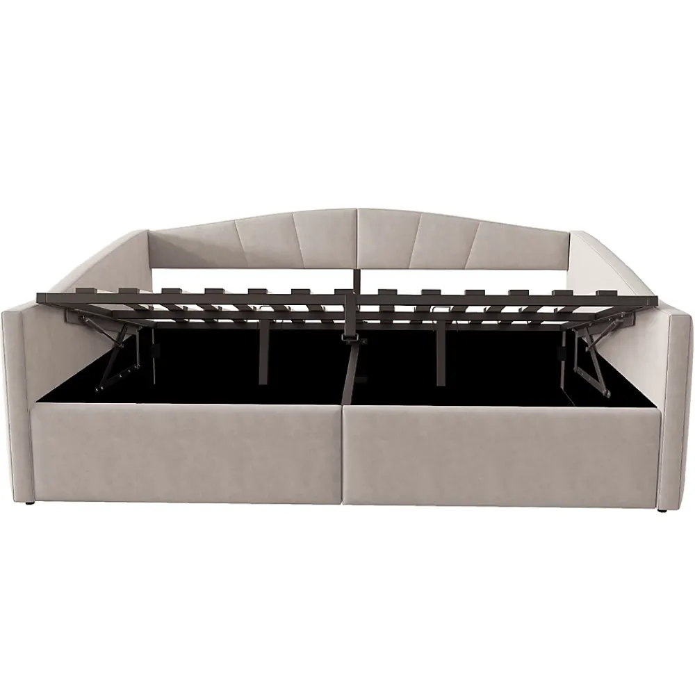 Redom Lit 140x200 cm avec rangement hydraulique et revêtement velours gris clair, convertible, design contemporain* Lit Avec Rangement