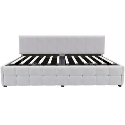 Redom Lit 90x200 cm avec rangement hydraulique, tapissé velours gris clair, sans accoudoirs, design moderne* Lit Avec Rangement