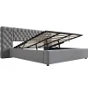 Redom Lit 180x200 cm avec rangement hydraulique, tête de lit capitonnée en velours gris et liseuse intégrée* Lit Avec Rangement