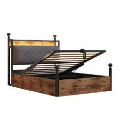 Redom Lit 90x190 cm avec rangement hydraulique, cadre métal noir, éclairage LED intégré et ports USB/Type-C* Lit Avec Rangement
