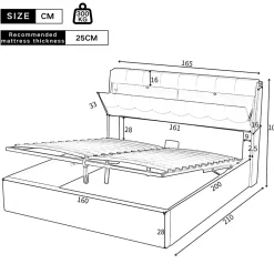 Redom Lit 160x200 cm avec rangement hydraulique et tête de lit coffre tapissée en PU blanc, design moderne* Lit Avec Rangement