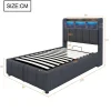 Redom Lit 90x200 cm avec rangement hydraulique et éclairage led, tapissé lin gris, cadre métal robuste* Lit Avec Rangement