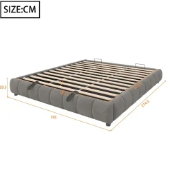 Lit 180x200 cm avec rangement hydraulique et bande LED blanche intégrée, tapissé flanelle gris, cadre métal robuste><noscript><img width=