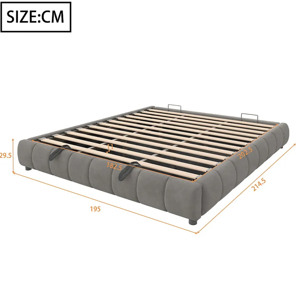 Lit 180x200 cm avec rangement hydraulique et bande LED blanche intégrée, tapissé flanelle gris, cadre métal robuste>Redom Outlet