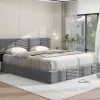 Redom Lit 160x200 cm avec rangement hydraulique, tête de lit réglable et revêtement velours gris élégant* Lit Avec Rangement