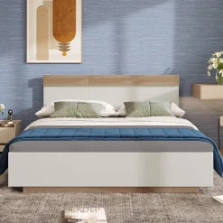 Lit 180x200 cm avec rangement intégré et tête de lit décor chêne Sonoma, design flottant moderne>Redom Discount