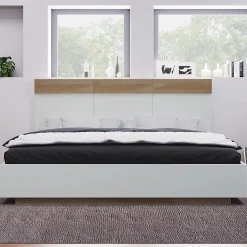 Lit 180x200 cm avec rangement intégré et tête de lit décor chêne Sonoma, design flottant moderne><noscript><img width=