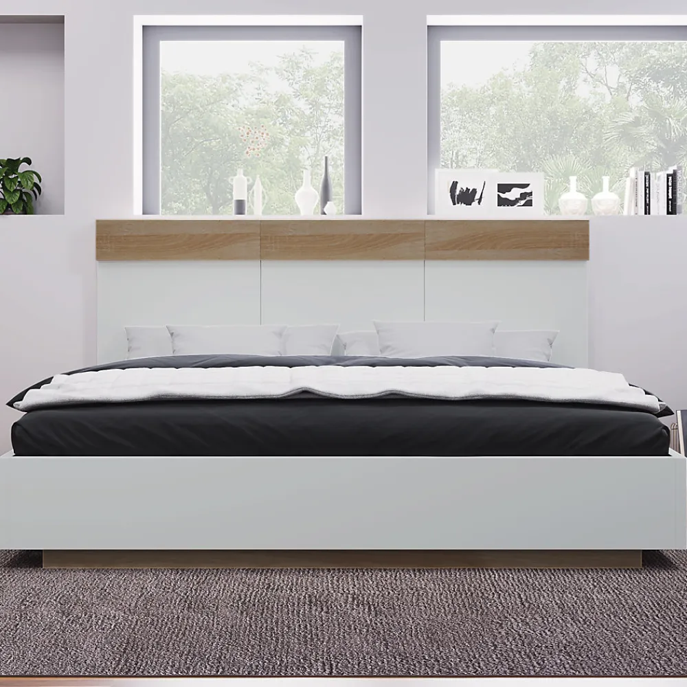 Lit 180x200 cm avec rangement intégré et tête de lit décor chêne Sonoma, design flottant moderne>Redom Discount