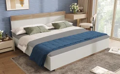 Lit 180x200 cm avec rangement intégré et tête de lit décor chêne Sonoma, design flottant moderne><noscript><img width=