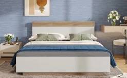 Lit 180x200 cm avec rangement intégré et tête de lit décor chêne Sonoma, design flottant moderne><noscript><img width=