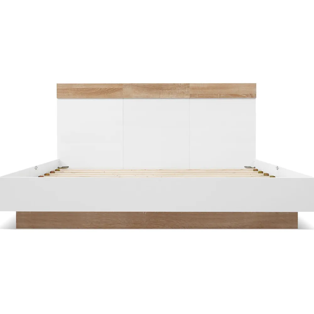 Lit 180x200 cm avec rangement intégré et tête de lit décor chêne Sonoma, design flottant moderne>Redom Discount