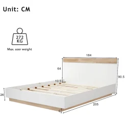 Lit 180x200 cm avec rangement intégré et tête de lit décor chêne Sonoma, design flottant moderne><noscript><img width=