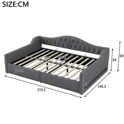 Redom Lit 140x200 cm avec rangement sous le cadre et éclairage LED, tapissé lin gris, cadre bois robuste* Lit Avec Rangement
