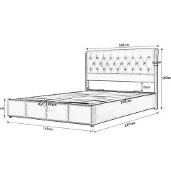 Redom Lit 140x190 cm avec rangement (sommier inclus) et tête de lit rembourrée en lin gris minimaliste européen* Lit Avec Rangement
