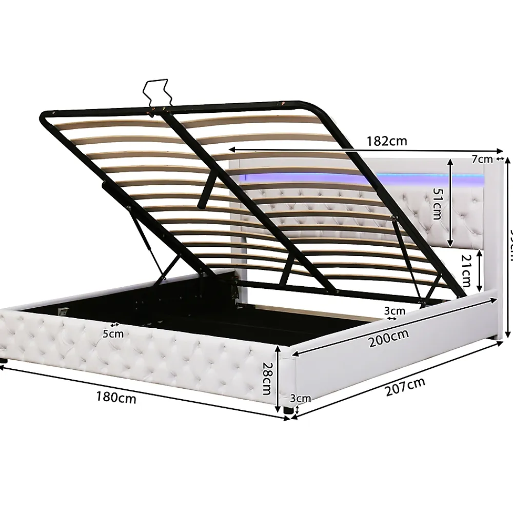 Redom Lit 180x200 cm avec rangement sous sommier et tête de lit rembourrée en PU, design moderne et élégant* Lit Avec Rangement