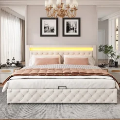 Redom Lit 180x200 cm avec rangement sous sommier et tête de lit rembourrée en PU, design moderne et élégant* Lit Avec Rangement
