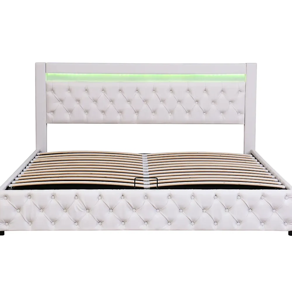 Redom Lit 180x200 cm avec rangement sous sommier et tête de lit rembourrée en PU, design moderne et élégant* Lit Avec Rangement