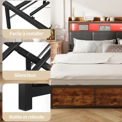 Lit 180x200 cm avec sommier à lattes, LED, 4 tiroirs, Adolescents, sans matelas><noscript><img width=