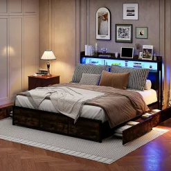 Fortuna lai Lit 160x200 cm avec sommier à lattes, LED, 4 tiroirs, Adolescents, sans matelas* Lit Coffre