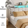 Simple Life Lit 140x190 cm avec sommier éclairage LED et USB, 4 tiroirs et tête de lit de Rangement, Lin, Beige* Lit Coffre