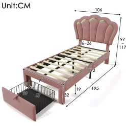 Redom Lit 90x190 cm avec tiroir de rangement, tête de lit velours réglable à motifs floraux et éclairage LED RGB* Ensemble Sommier Et Matelas