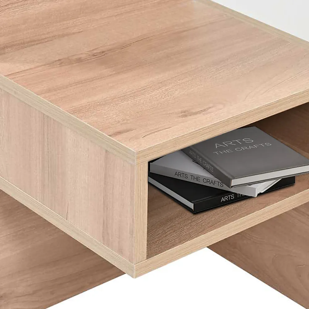 Lit 140x200 cm avec tiroirs de rangement et tête de lit avec liseuse 360 et prise USB blanc et chêne>Redom Outlet