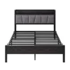 Redom Lit 140x190 cm avec tête de lit rembourrée, cadre métal noir, éclairage LED intégré et rangement* Lit Double