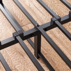Redom Lit 140x190 cm avec tête de lit rembourrée, cadre métal noir, éclairage LED intégré et rangement* Lit Double