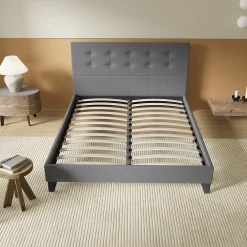 Lit 160x200 Cm Avec Tête De Lit Boutonnée Simili Gris>November Sale