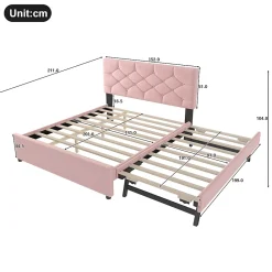 Redom Lit 140x200 cm avec tête de lit capitonnée et sommier gigogne, tapissé velours rose et MDF design* Lit Gigogne