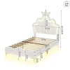 Redom Lit 90x200 cm avec tête de lit couronnée et éclairage LED RVB, tapissé PU blanc, cadre MDF solide et hauteur réglable* Lit Simple