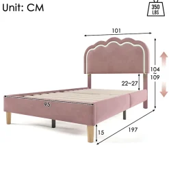 Lit 90x190 cm avec tête de lit LED réglable, tapissé velours rose, cadre rembourré au design moderne><noscript><img width=
