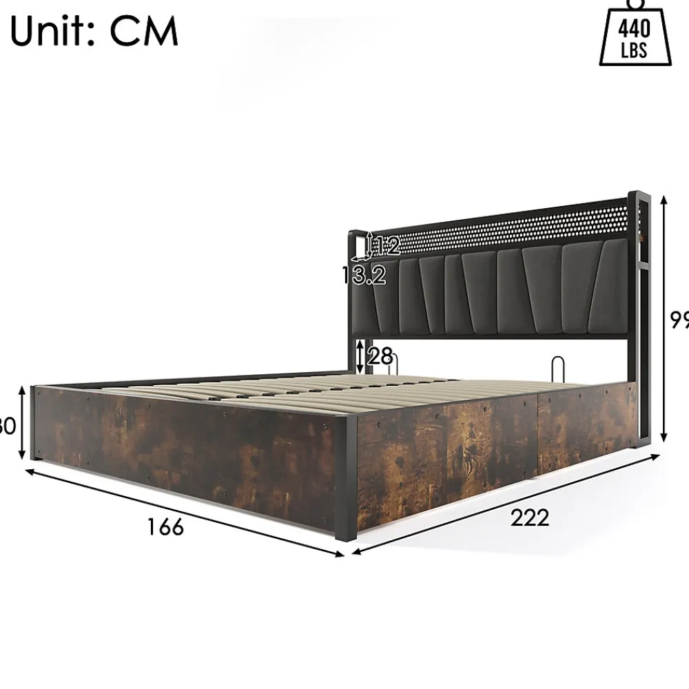 Lit 160x200 cm avec tête de lit LED RGBW, coffre de rangement, cadre métal et revêtement lin gris contemporain>Redom New