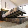 Lit 160x200 cm avec tête de lit LED contrôlable par application, prises USB et coffre, cadre métal gris>Redom Best