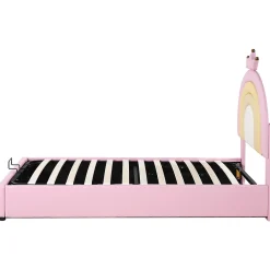 Redom Lit 90x200 cm avec tête de lit réglable, tapissé PU rose et sommier à lattes, design contemporain* Lit Avec Rangement