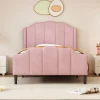 Lit 90x200 cm avec tête et pied rembourrés en velours rose, cadre MDF solide et 12 lattes renforcées>Redom Hot