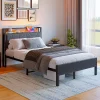 Lit 120x200 cm avec tête haute rembourrée et cadre métal, LED multicolores pilotables et station USB>Redom Online