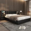 Lit 180x200 cm avec tête rembourrée, rangement hydraulique, port USB et recharge sans fil, PU noir>Redom Clearance