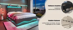 ProximaX Lit 140x200 cm beige avec LED, ports USB-C, rangement sous le lit et tête de lit design* Lit Double