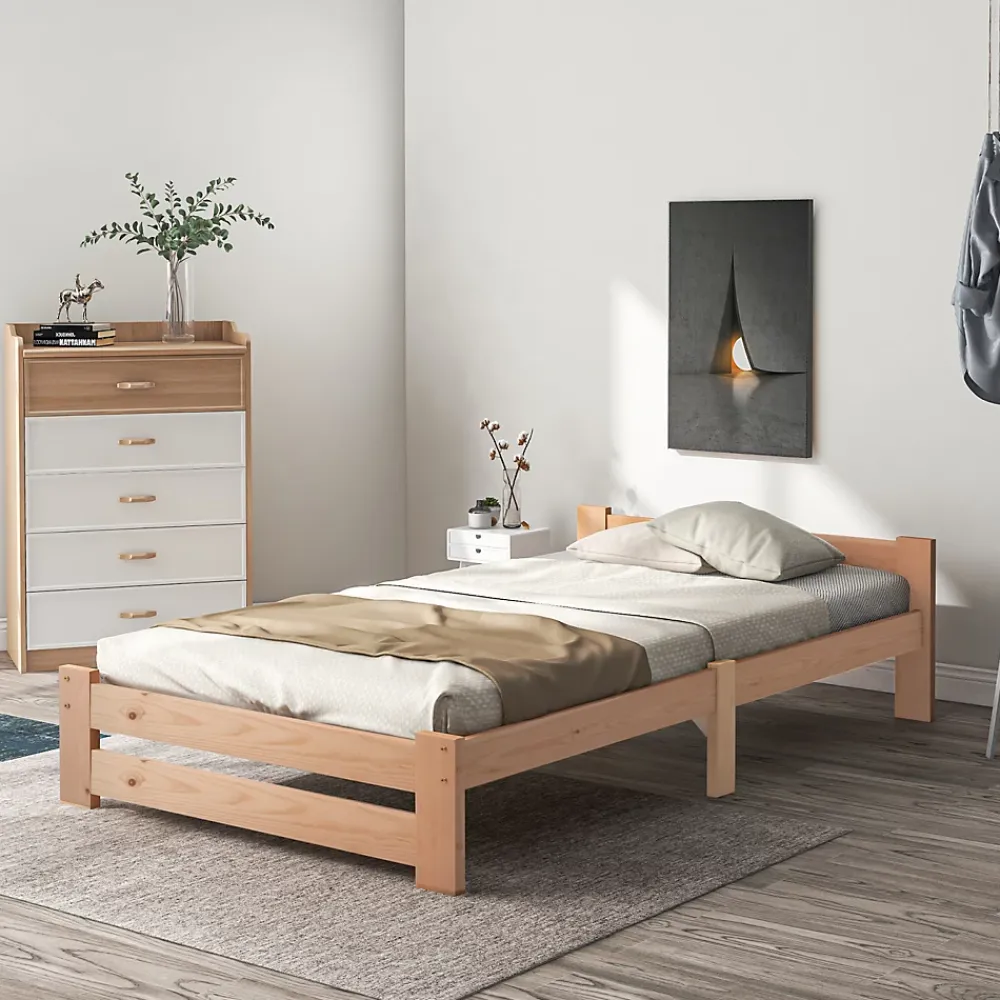 ProximaX Lit 90x200 cm bois massif, cadre avec sommier à lattes et tête de lit, adapté enfants, ados et adultes, couleur naturel* Lit Simple
