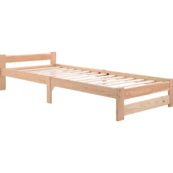 ProximaX Lit 90x200 cm bois massif, cadre avec sommier à lattes et tête de lit, adapté enfants, ados et adultes, couleur naturel* Lit Simple