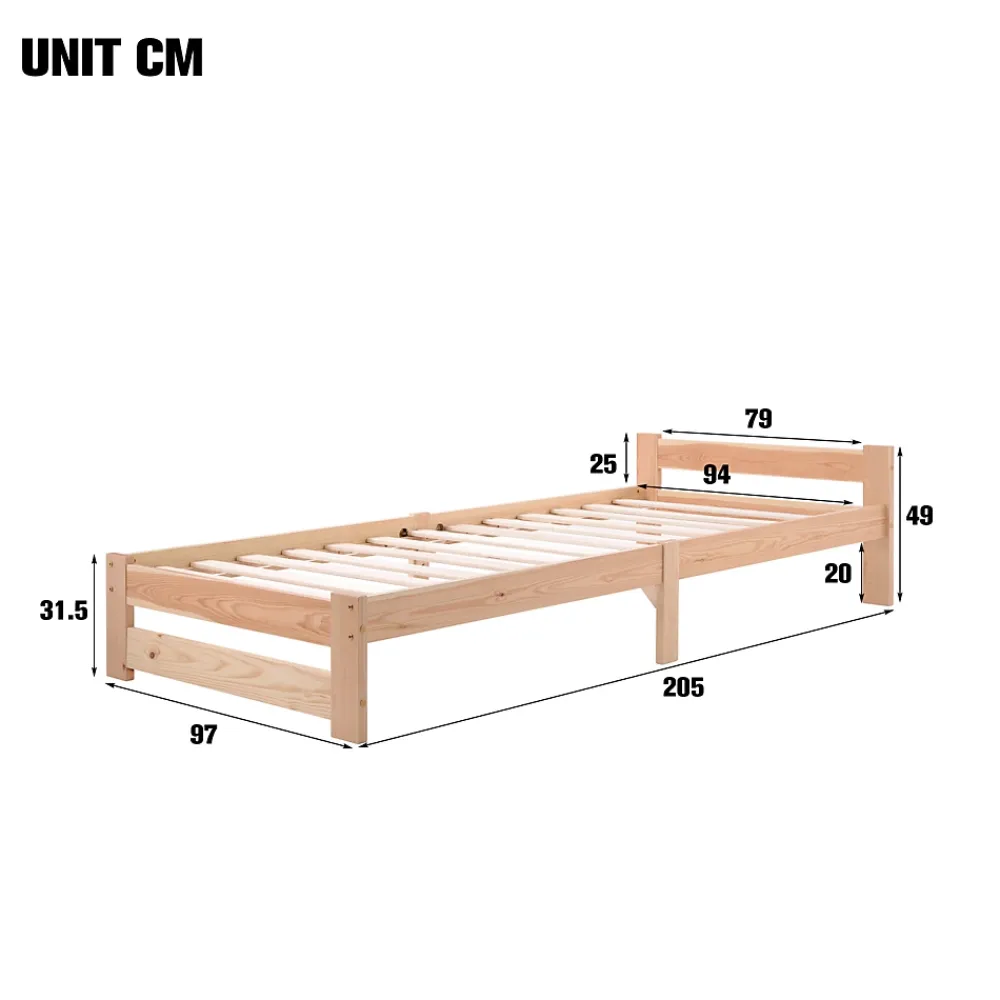 ProximaX Lit 90x200 cm bois massif, cadre avec sommier à lattes et tête de lit, adapté enfants, ados et adultes, couleur naturel* Lit Simple