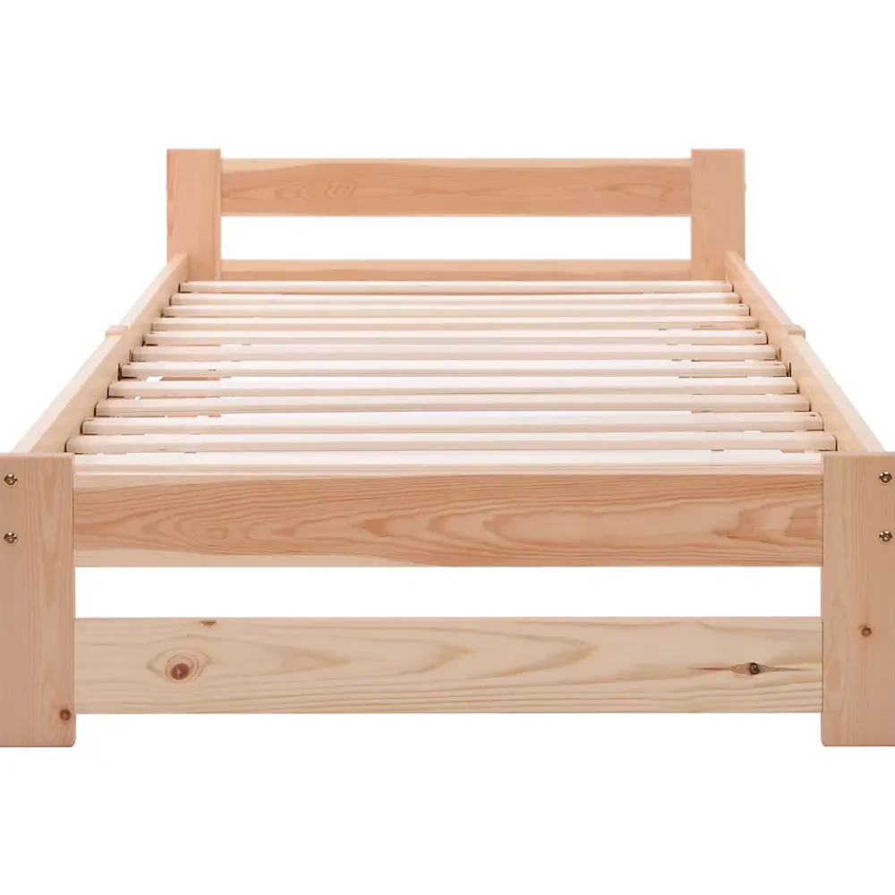 ProximaX Lit 90x200 cm bois massif, cadre avec sommier à lattes et tête de lit, adapté enfants, ados et adultes, couleur naturel* Lit Simple