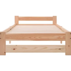 ProximaX Lit 90x200 cm bois massif, cadre avec sommier à lattes et tête de lit, adapté enfants, ados et adultes, couleur naturel* Lit Simple