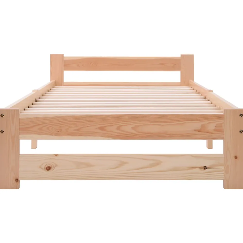 ProximaX Lit 90x200 cm bois massif, cadre avec sommier à lattes et tête de lit, adapté enfants, ados et adultes, couleur naturel* Lit Simple