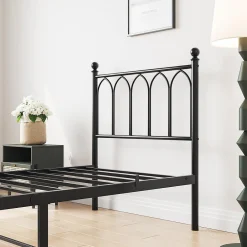 Redom Lit 90x200 cm cadre metal noir avec tete et pied hauts, lattes acier robustes et rangement sous lit 27 cm* Lit Simple