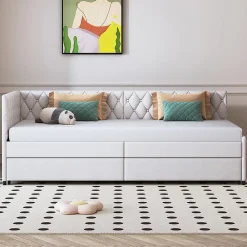 Simple Life Lit 90x200 cm, canapé convertible extensible avec sommier à lattes, velours, lit enfant et lit d'appoint - Beige* Lit Coffre
