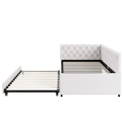 Simple Life Lit 90x200 cm, canapé convertible extensible avec sommier à lattes, velours, lit enfant et lit d'appoint - Beige* Lit Coffre