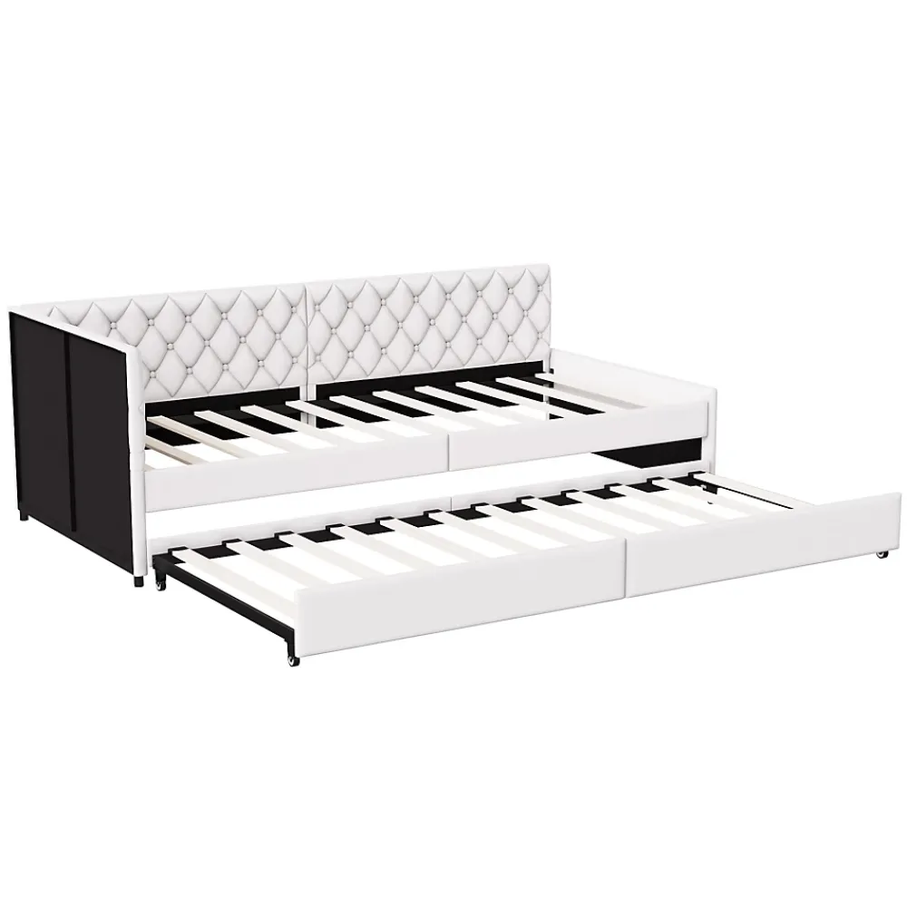 Simple Life Lit 90x200 cm, canapé convertible extensible avec sommier à lattes, velours, lit enfant et lit d'appoint - Beige* Lit Coffre